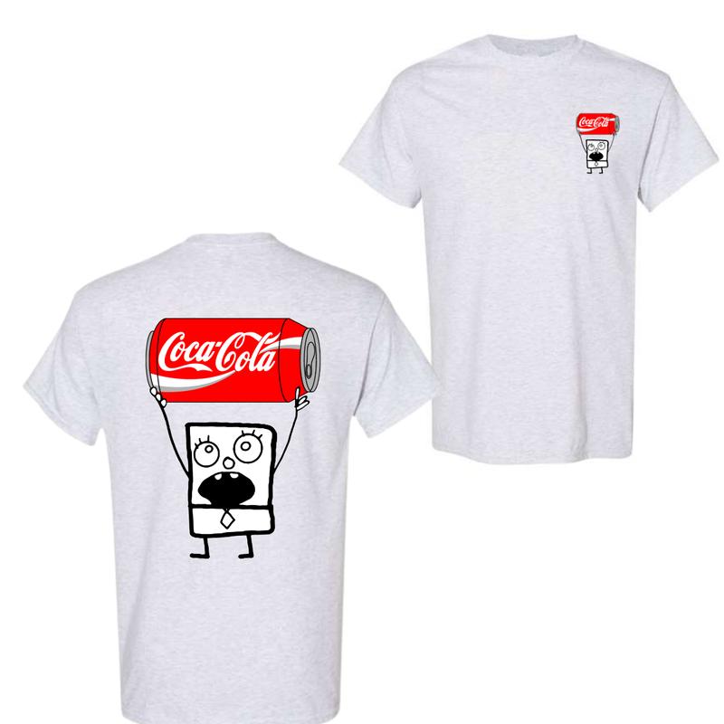 Coca Cola Doodlebob T-shirt, Doodlebob Shirt, Coca Cola Shirt, Double Sided Graphic Printed Unisex Classic Comfort Cotton T-Shirts for Men and for Wom