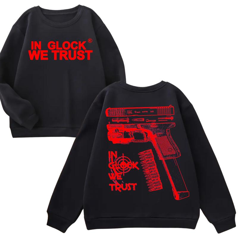 IN GLOCK WE TRUST Double Side Hoodie - Full Color - Red Design, Unisex Sweatshirt with Long Sleeve, Glock Shirt