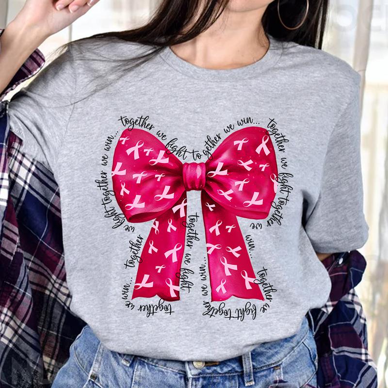 Pink Bow Breast Cancer Shirt, Breast Cancer Awareness, Together We Fight We Win, Pink Ribbon Shirt, Cancer Survivor, Family Support, Cancer Fighter