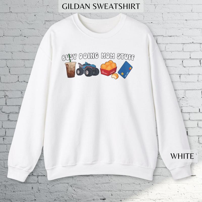 Busy Doing Mom Stuff, Iced Coffee Crewneck Sweatshirt, Unisex T-shirt - Universal Appeal Garments - Find Your Look - Color Choices for You - Mix and M