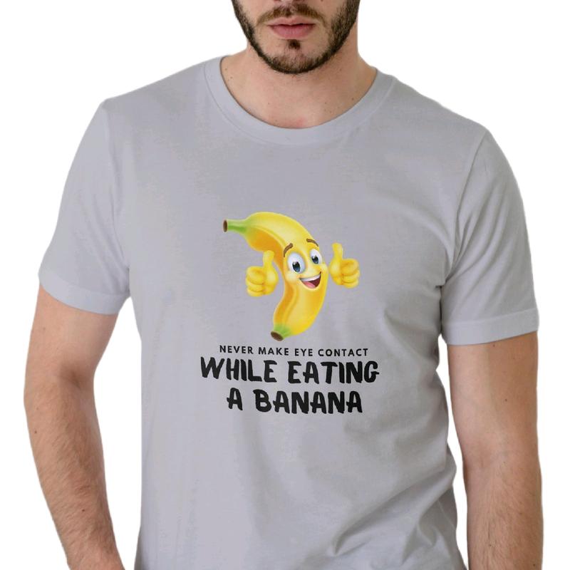 Men's Top - Never make Eye Contact While Eating a Banana T-Shirt - Menswear Cotton Casual food shirt Crewneck funny meme Clothing t shirt graphic tees
