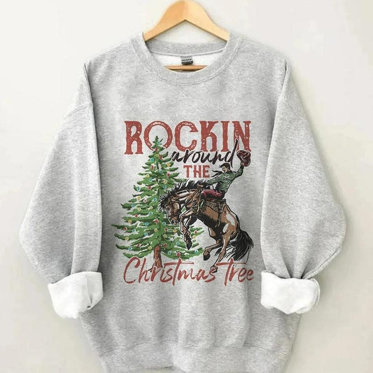 Rocking Around The Christmas Tree Sweatshirt,Retro Christmas Western Shirt,Cowboy Christmas Shirt,Yee Haw Howdy Christmas,Women's Christmas
