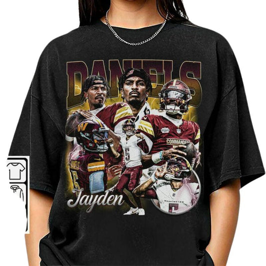 Jayden Daniels Shirt, Football American Graphic Vintage, Football 90s Gift Fan Unisex Shirt Classic Cotton Fabric Jersey Menswear Top Streetwear