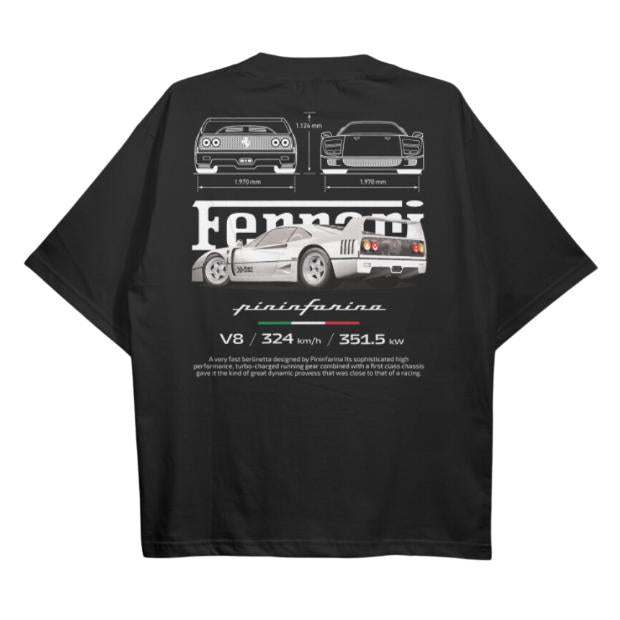 Drive in Style Car-Themed T-Shirts, F40 BluePrint T-Shirt, F40 BluePrint Technical Specs Shirt, Ride the Style, Racing Sport Car Shirt Menswear Top