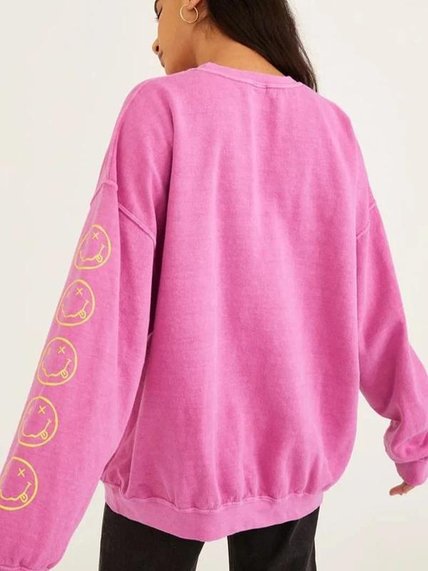Hot Pink Nirvana Smile Face Sweatshirt, Happy Face Shirt, 90s T-shirt Vintage Aesthetic, Y2K Clothing, Y2K Fashion, Gift For Her, Nirvana Smile Shirt,