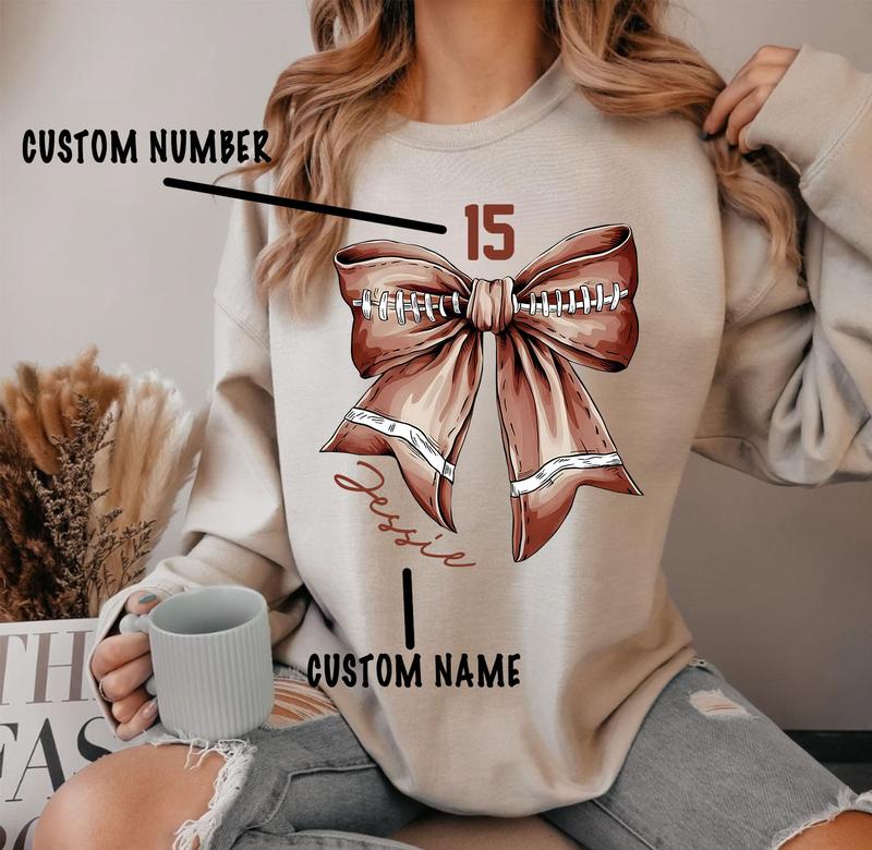 Customize Football Bows Sweatshirt, Hoodie, Gift For Football Mom, Football Lover Tee with Bows, Football Season Mom Gift, Sports Mom Shirt, Football,