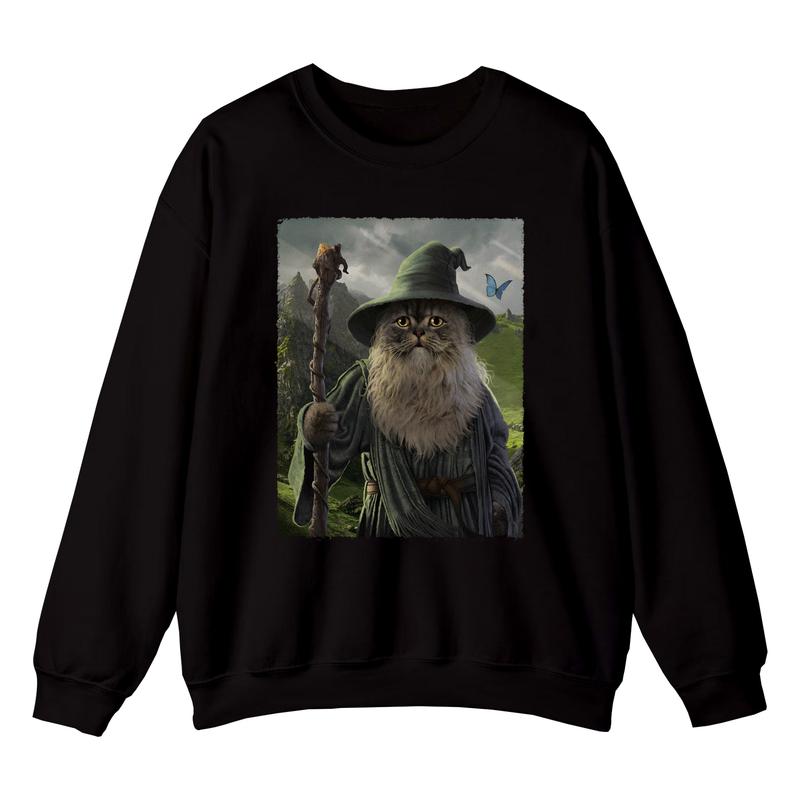Cats Kittens Kitty Catdalf Sweatshirt, Frodo Lord of the Rings Shirt, Gandalf Staff You Shall Not Pass Wizard Sweatshirt, Cotton Fit Sweatshirt