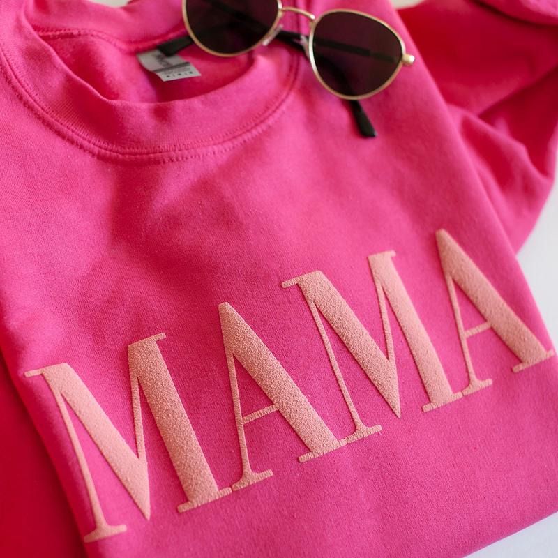 Pink Mama Puff Print Crewneck Sweatshirt, Hoodie, T-shirt