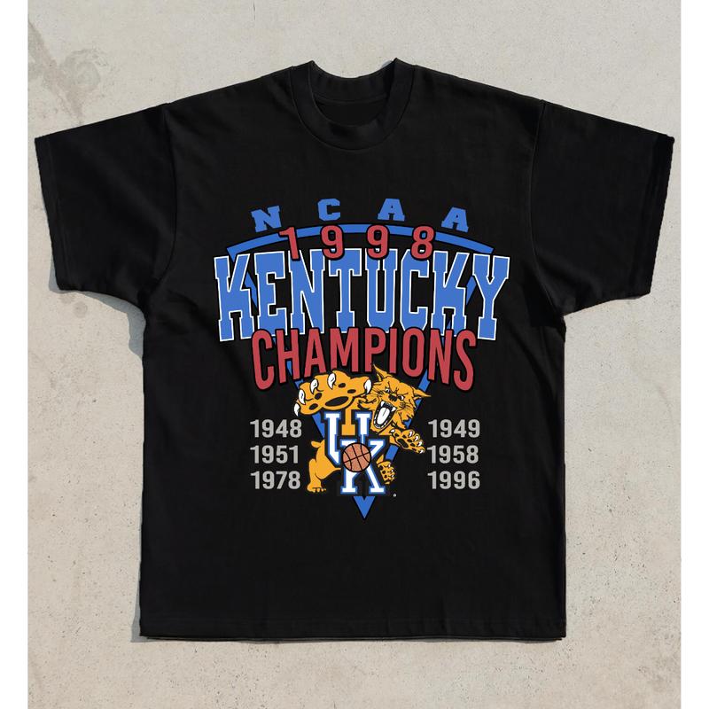 Vintage NCAA 1998 Champions Sport Team Kentucky T-Shirt Top Unisex Cotton Menswear Retro Sport football fan Tshirt Streetwear