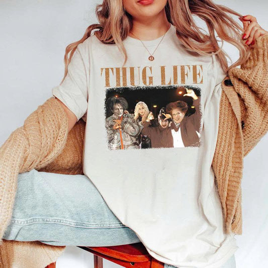 Thug Life Bad Witches Halloween Vintage 90s Unisex T-Shirt, Sweatshirt, Hoodie Casual Collar halloween movie Cotton Fabric