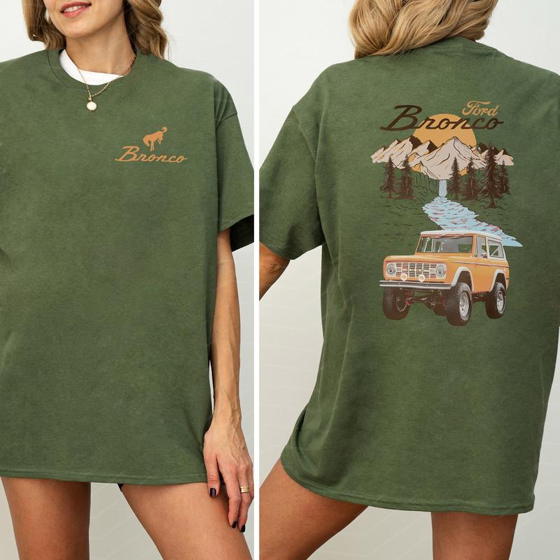 Vintage Ford Bronco T-Shirt, The Car National Park Graphic 2-Sided Shirt, Comfy Clothing, Cotton Fabric Tshirt, Printed Women's Top, Casual Womenswear