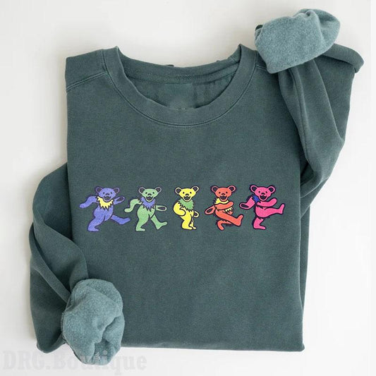 Grateful Dead Bears Halloween Crewneck Sweatshirt, Grateful Dead Women's Shirt, Halloween Gift Sweatshirt Cotton Fit Unisex Womenswear