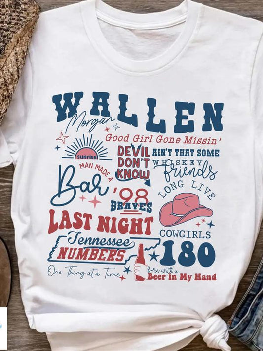 Women's Vintage Letter Print Round Neck Graphic Tee, Graphic Tees, Casual Short Sleeve T-Shirt for Summer, Fashion Women's Top for Daily Wear