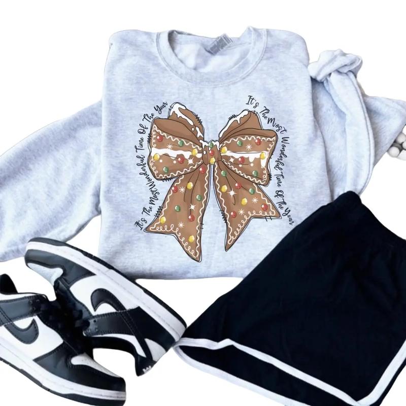 Gingerbread bow itâ€™s the most wonderful time of the year Sweatshirt - Ash Grey - Sublimation Womenswear Casual Comfort - Christmas