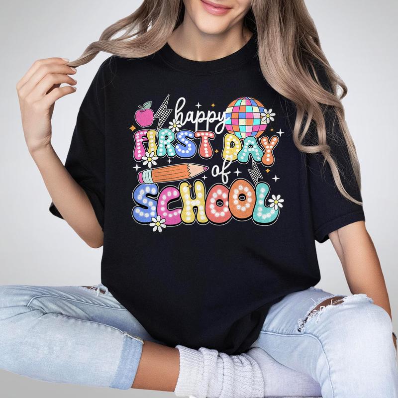 Happy First Day Of School Shirt, Teacher Women Top, Retro Teacher Back To School Tee, Funny First Day Of School Shirt, Cute Teacher T-Shirt, Teacher T