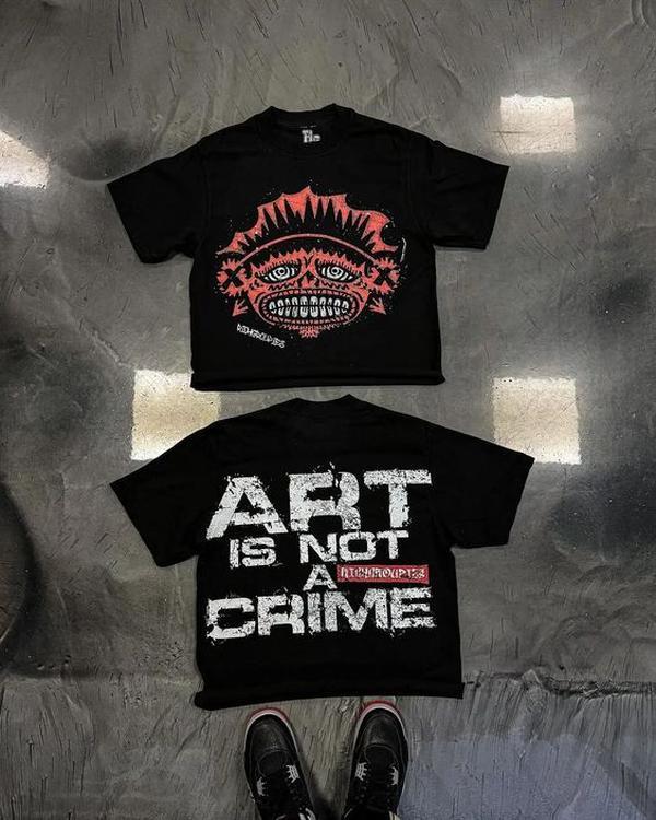 ART IS NOT A CRIME TSHIRT - RED ON BLACK
