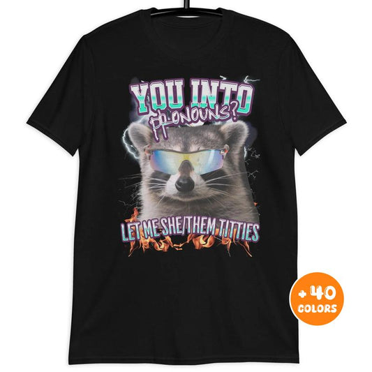 Stylish Pronouns Shirt, Funny Raccoon Tee, Inappropriate Meme T-Shirt, Ironic Humor Shirt, Trending Gift for Best Friend, Gift for Him & Her funny  sw