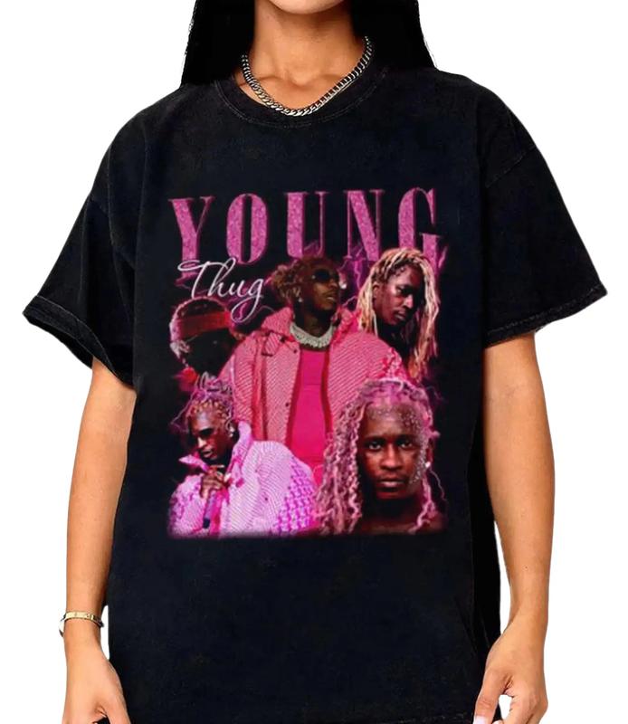 Young Thug Pink Hair Graphic T-Shirt, Retro Y2k American Rapper Sweatshirt, Young Thug Merch, Punk Albums, 90s Hip Hop Music Gift