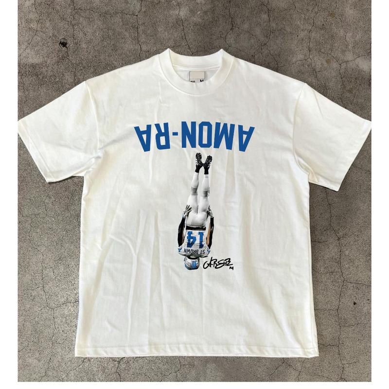Amon-Ra St.Brown Headstand Football Team T-shirt University Menswear Top Streetwear Shortsleeve Sport Basketball Football