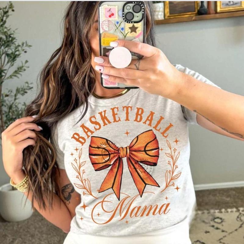 Retro Basketball Mama Shirt, Fall Coquette Bow Tee, Basketball Bow, Basketball Mom, Full Sizes, Full Colors Comfort Top Cotton Womenswear