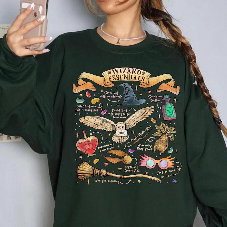 Wizard Essentials Sweatshirt, Wizarding World TShirt For Fan, Halloween Fall Season Hoodie