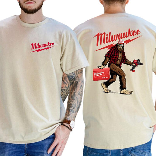 Men's Biggfoot Milwaukee Fuel Drill 2-Sided Shirt, Funny Tee for Men, Men's Manufacturer T-shirt, Classic Casual Menswear, Soft Cotton Fabric Tops