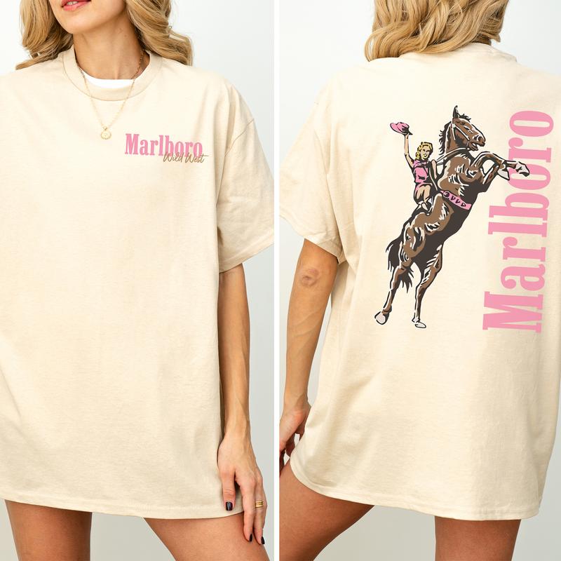 Vintage Marlboro Cowgirl Wild West Graphic 2-Sided Shirt, Country Cowgirl Tshirt, Western Cowboy T-shirt, Cotton Fabric Women's Top, Casual Womenswear