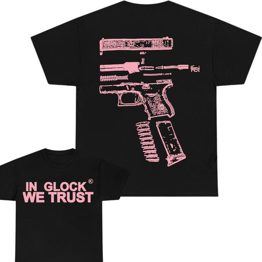 IN GLOCK WE TRUST 2 side T-shirt,Design Color Light Pink, T-shirt For Men, GIft For Men,Full color, Menswear Top