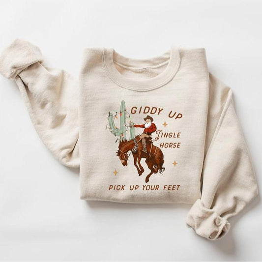 Cowboy Christmas Sweatshirt, Western Christmas Shirt, Giddy Up Jingle Horse Pick Up Your Feet, Howdy Country Christmas Horse, Cowgirl Shirt, Christmas