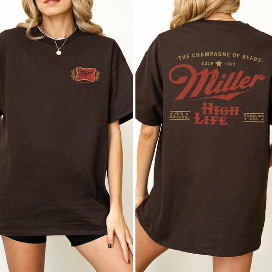 Vintage Miller High Life Champagne Of Beers Crest Shirt 2-Sided, Retro Miller High Life Graphic Printed Tee, Drink Shirt, Drinking T-shirt, Soft Cotto