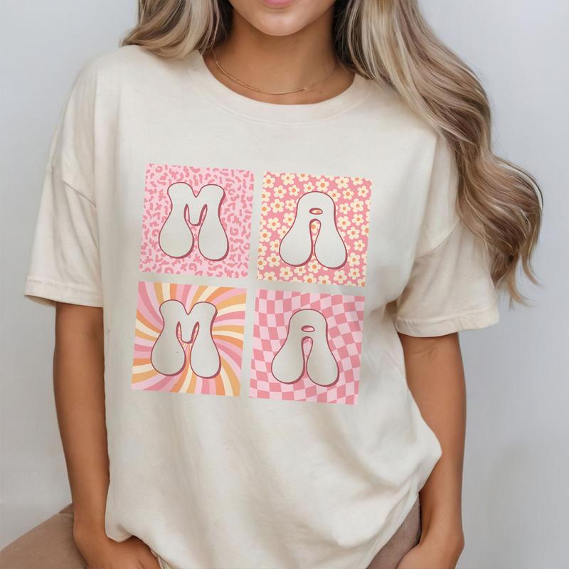 Retro Mom Comfort Colors Shirt, Retro Boho Mama T-Shirt, Checkered Mama Tee, Boho Floral Mama Shirt, Groovy Flower Mom Shirt, Mothers Day Gift For Mom