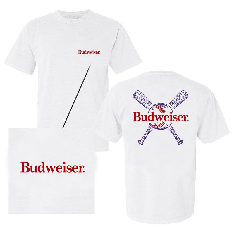 Budweiser Cross Bats T-shirt - 2 Side - Sizes For All Bodies - Athleisure Wear - Colorful Varieties - Unisex And Inclusive - Find Your Style