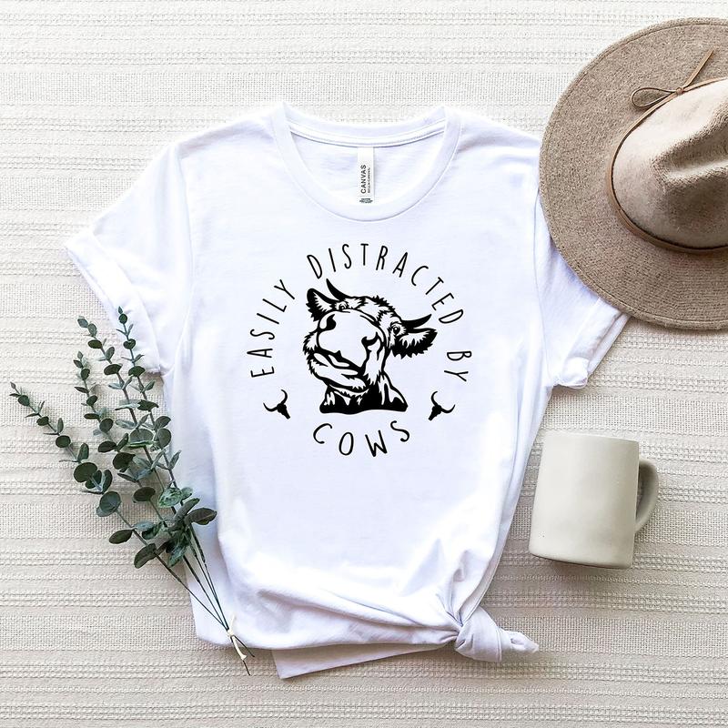 Easily Distracted By Cows Crewneck Sweatshirt, Hoodie, T-shirt