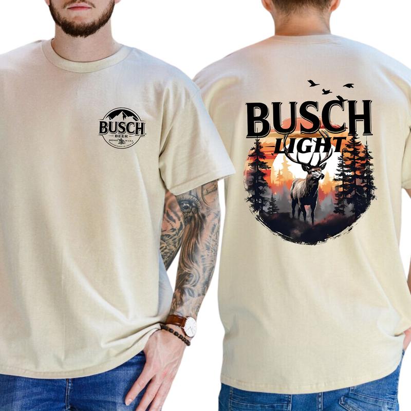 Busch Light Hunt Buck Sunset 2 Sided T-Shirt, Hunting Shirt, Outdoor Life, Buck Hunt, Classic Cotton Top, Soft Fabric Shortsleeve Shirt