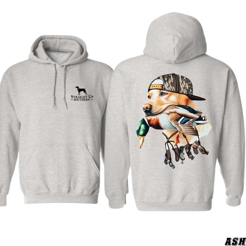 Straight Up Southern Hoodies , Bold hunting Dog With Duck , For Men And Women - Classic Fit - Menswear Sweatshirt