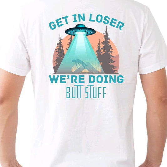 UFO Get in Loser t-shirt, cotton Crewneck Menswear Top Sport funny meme t shirt alien  patch