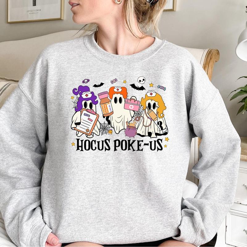 Hocus Poke-us Witch Nurse Halloween Sweatshirt, Medical Lab Tech Halloween Shirt, ER Crew Shirt, Spooky Health Professional Shirt, Hocus Poke-us, Tren