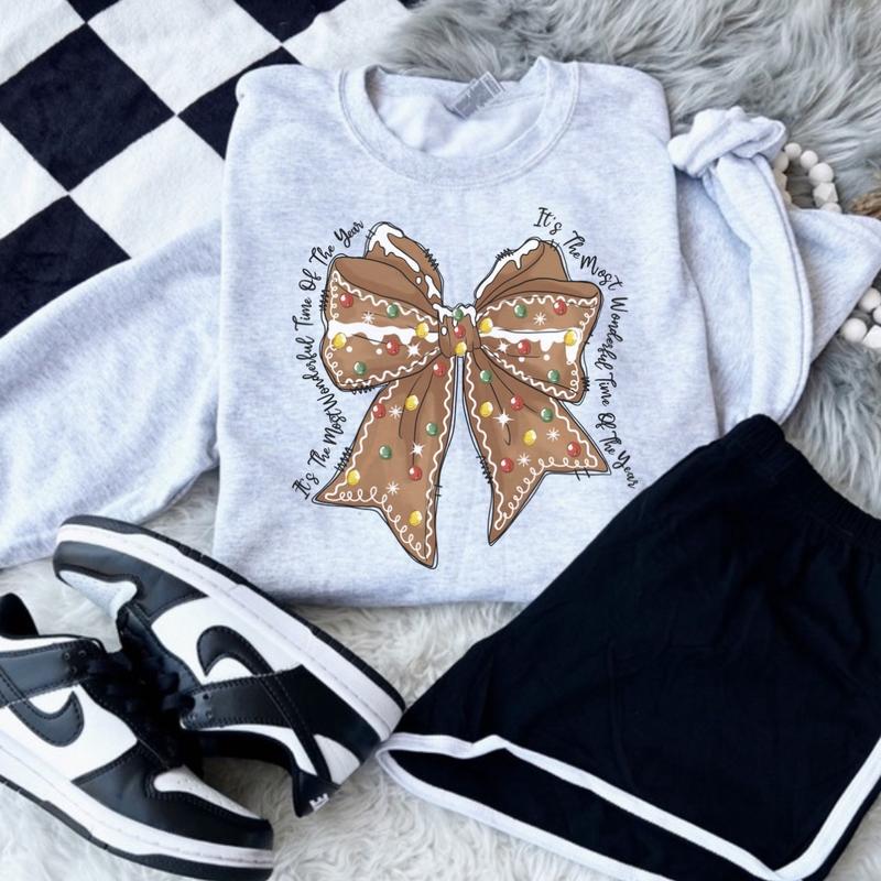 Gingerbread bow itâ€™s the most wonderful time of the year Sweatshirt - Ash Grey - Sublimation Womenswear Casual Comfort - Christmas