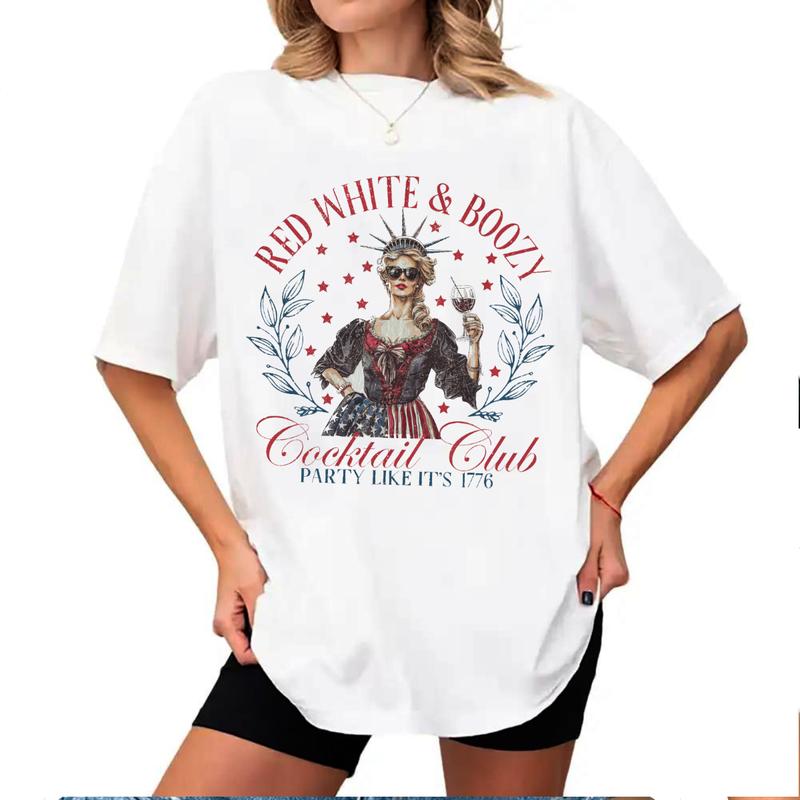 Red White and Boozy Cocktail Club Tshirt, 4th of July Lady T-Shirt Unisex Classic Cotton Collar