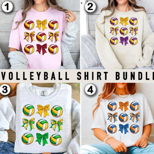 Coquette Volleyball Bow Shirt Bundle, Cute Volleyball Girly Bow Tee, Volleyball Mom
