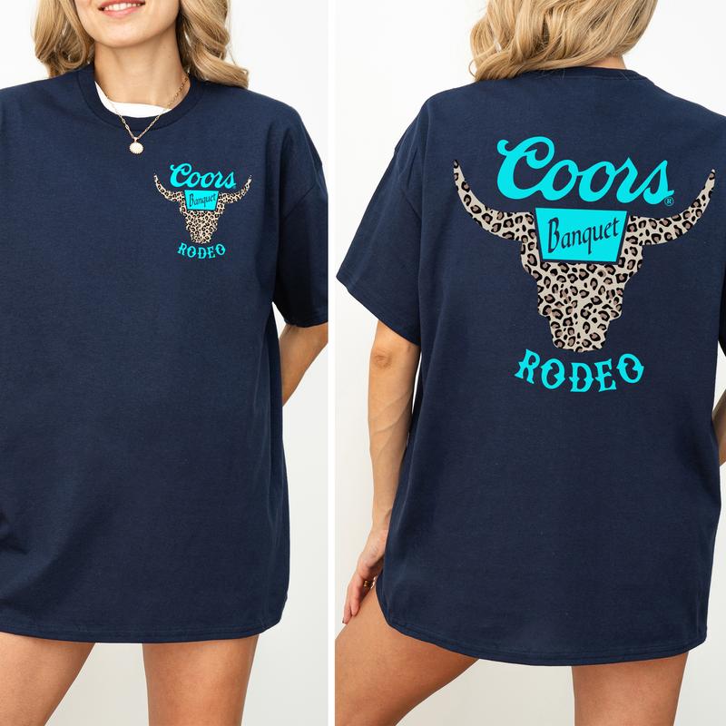 Vintage Coors Banquet Rodeo Leopard Shirt 2-Sided, Coors Rodeo Tee, Country Cowboy Shirt, Retro Bullhead T-shirt, Soft Cotton Fabric Casual Womenswear