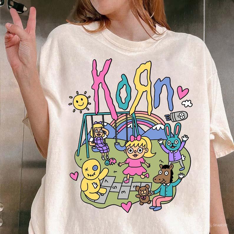 Korn Rainbow T-Shirt - Metal Music Shirt - Freak On a Leash Casual Cotton
