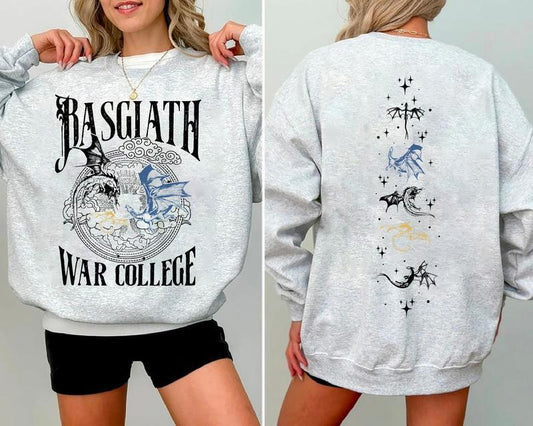 Vintage Basgiath War College 2 Sided Sweatshirt, Fourth Wing Crewneck, Dragon Rider Sweatshirt, Book Nerd Sweater, Bookish Merch, Booktok Sweater Casu