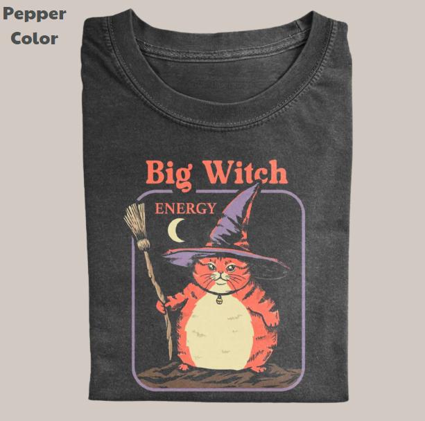 Retro Funny Vintage Graphic Tee, Cat Big Witch Energy T-Shirt, Unisex Meme Cringe Funny Dumb Shirt, Menswear Womenswear Streetwear