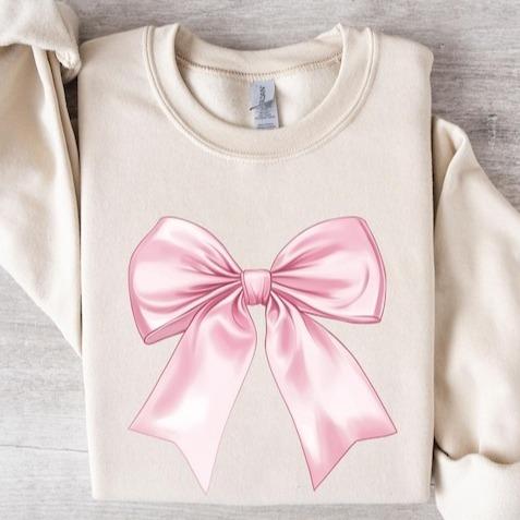 Coquette Pink Bow Sweatshirt, Coquette Girl Sweatshirt, Feminine Floral Bow Crewneck, Pink Ribbon Soft Girl Girly Aesthetic, Xmas Shirt,  Xmas Holiday
