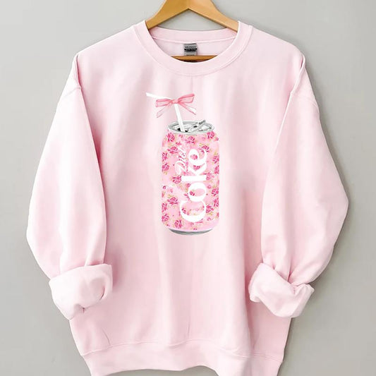 Coquette Diet Coke Sweatshirt, Floral Diet Coke Shirt, Cute Baby Pink Bow Tee, Trendy Soda Can With Roses, Fun Coke Lover Gift