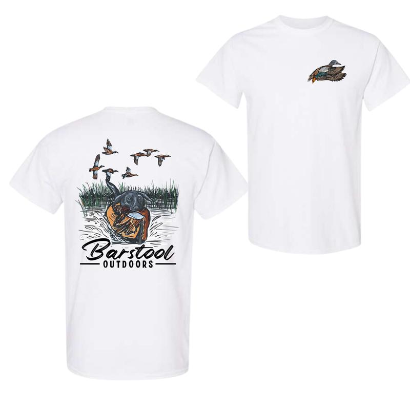 Barstool Outdoors Duck Hunt 2 Sided Shirt, Vintage Mallard Hunting Tshirt, Unisex Graphic Printed Tee, Cotton Shortsleeve Casual Womenswear, Daily Wom
