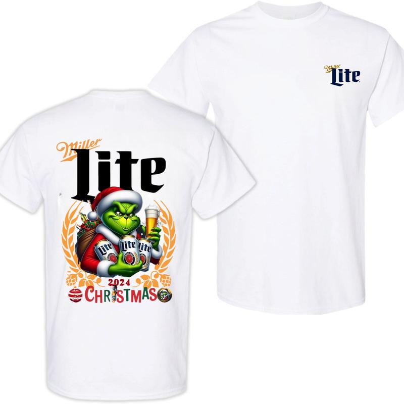 Miller Lite Christmas 2024 Grin With Beer 2 Siders T-shirt, Miller Lite Christmas Shirt, Perfect For Beer Lovers, Casual Graphic Dog T-shirt, Unisex T