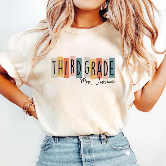 Happy First Day Of School 3rd Grade Teacher Shirt, Custom Name Shirt, Personalized Teacher Shirt (Please Inbox In Message), Third Grade Teacher Shirt,