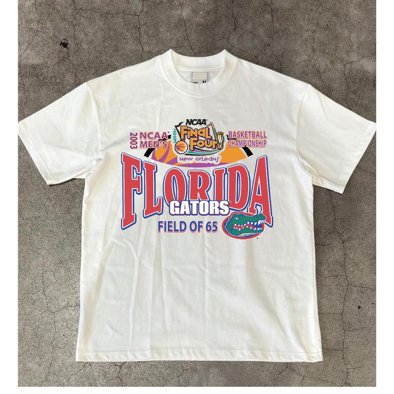 Ncaa Final Four 2003 Men Basketball Florida Graphic T-Shirt Cotton Short-sleeve Retro Streetwear Tshirt Casual Baseball Round Neck Crewneck